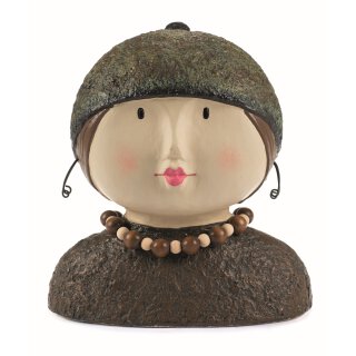 Ladykopf Deko-Kopf mit Mütze und Holzperlenkette