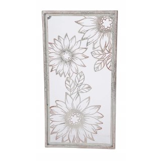 dekoratives Wandobjekt Wanddeko Motiv stilisierte Blüten aus Metall weiß-silber-blaßrose glänzend