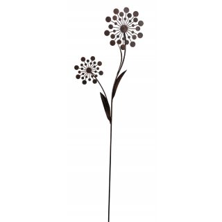 dekorativer ausgefallener Gartenstecker Motiv stilisierte Pusteblume 2 Blüten Metall schwarz-braun