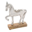 dekorative Dekofigur Pferd Aluminium silberfarbig leicht raue Oberfläche auf Holzsockel 