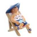 dekorative witzige kleine Dekofigur Strandlady im Liegestuhl mit Buch oder ohne Buch blau-weiß