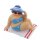 dekorative witzige kleine Dekofigur Strandlady mit Sonnenhut auf Badetuch blau-wei&szlig;-rot