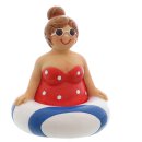 dekorative witzige kleine Dekofigur Strandlady im Schwimmring liegend oder aufrecht