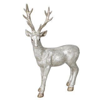 stimmungsvoller dekorativer wetterfester Hirsch als Weihnachtshirsch in silber stehend