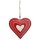 dekorativer Anhänger Herz Metallherz handbemalt rot mit cremefarbenem Muster