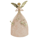 dekorativer ausgefallener Deko Engel mit Sternenregen rosa-weiß mit champagner-gold antike Optik