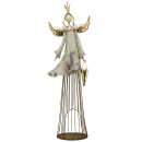 großer dekorativer stimmungsvoller Deko-Engel Metall-Engel Windlicht-Engel mit Krone creme-grau-gold 