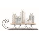 dekorativer ausgefallener Deko-Schlitten Nikolausschlitten mit Geschenken creme weiß silber