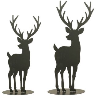 dekorativer Deko-Hirsch große Hirschfigur als flache Silhouette aus Metall in mattschwarz