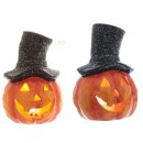dekoratives herbstliches Dekoobjekt Halloweenkürbis mit Zylinder als LED- Windlicht aus Keramik 