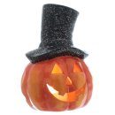 dekoratives herbstliches Dekoobjekt Halloweenkürbis mit Zylinder als LED- Windlicht aus Keramik