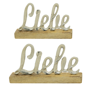 dekorativer Schriftzug LIEBE aus Aluminium und Holz