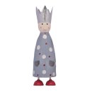 stimmungsvolle kleine Dekofigur König zum stellen in hellgrau-creme-weinrot mit silberner Krone aus Metall