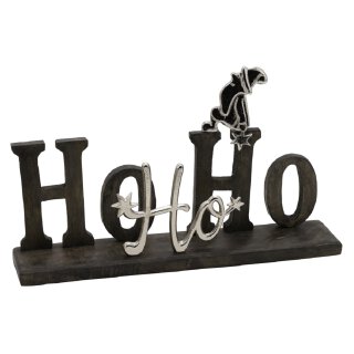 dekorativer weihnachtlicher Schriftzug HoHoHo aus Mangoholz und Aluminium