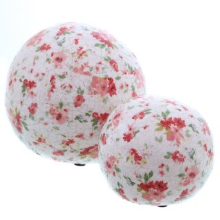 dekorative Deko-Kugel Keramik-Kugel Motiv Streublumen creme-rosa-grün für innen und außen