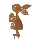 dekorativer Deko-Stecker Garten-Stecker Pick Hasejunge und Hasenmädchen mit Ei Metall Rostoptik als 2-er Set