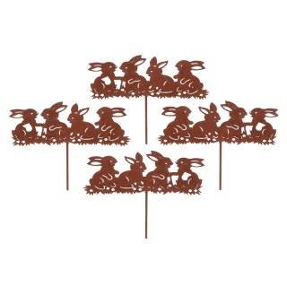 dekorativer Deko-Stecker Garten-Stecker Pick Hasenfamilie Metall edelrost Preis für 4 Stück