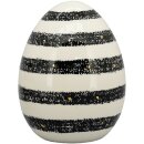 dekoratives frühlingshaftes Deko-Ei Oster-Ei Keramik weiß mit schwarzen Streifen und kleinen goldenen Pünktchen