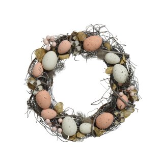 dekorativer Dekokranz aus Zweigen und Moos mit Eiern und Federn ca. 34 cm Durchmesser