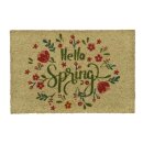 rutschfeste Fussmatte Kokosmatte Trittmatte Motiv Schriftzug Hello Spring mit Blüten oder Blumenwiese