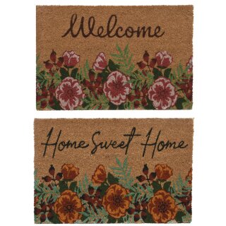 rutschfeste Fussmatte Kokosmatte Trittmatte Blumen mit Motiv Schriftzug Welcome oder Home Sweet Home