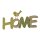 dekorativer Schriftzug HOME mit Vogel und Punkten aus Holz in beige-grün