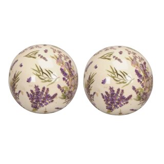 dekorative Deko-Kugel Keramik-Kugel Motiv Lavendel in creme-lila Preis für 2 Stück