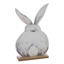 frühlingshafter putziger Deko-Hase Osterhase Plüschi als flache Silhouette aus Holz weiß grau