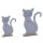 putzige Deko-Katze Miezekatze als flache Silhouette aus grauem Filz mit weißer Holzperlenkette und Glöckchen
