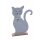 putzige Deko-Katze Miezekatze als flache Silhouette aus grauem Filz mit weißer Holzperlenkette und Glöckchen