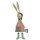 dekorativer großer Osterhase als Hasenjunge oder Hasenmädchen aus Metall von Hand bemalt im lustigen Gartenoutfit shabby Vintage Optik