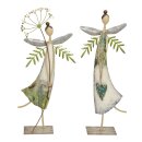 dekorative nostalgische Dekofigur Elfe mit Blume oder petrolfarbenem Herz Metall weiß-grün von Hand bemalt