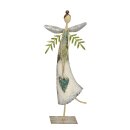 dekorative nostalgische Dekofigur Elfe mit Blume oder petrolfarbenem Herz Metall weiß-grün von Hand bemalt