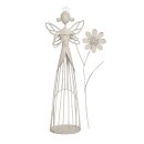 nostalgischer dekorativer ausgefallener Deko Engel mit Blume als Windlicht shabby weiß antike Optik