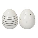 dekoratives frühlingshaftes Deko-Ei Oster-Ei Keramik weiß-schwarz mit Punkten und Streifen Preis für 2 Stück 