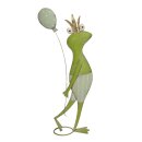 dekorative originelle Froschfigur mit goldener Krone als Froschmann mit Luftballon oder Froschfrau mit Schmetterling Metall bemalt