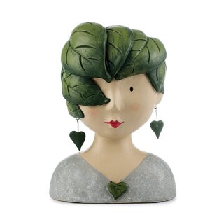 Ladykopf mit grünem Blätterhut und Blätterohrringen