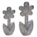 dekorative Figur stilisierte Blume Dekoblume als Gartendeko aus wetterfestem Polyresin hellgraumeliert mit etwas Gold