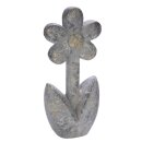 dekorative Figur stilisierte Blume Dekoblume als Gartendeko aus wetterfestem Polyresin hellgraumeliert mit etwas Gold