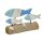 dekoratives maritimes Dekoobjekt zum stellen aus gewaschenem Treibholz blau-weiß bemalt Motiv 3 Fische mit Muscheldeko
