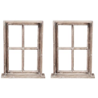 Deko-Fenster Fensterrahmen mit Rahmen und Ablagebrett Holz im Landhausstil braun shabby als 2-er Set