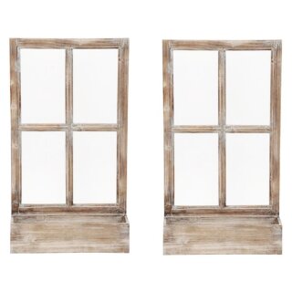 Deko-Fenster Fensterrahmen mit Pflanzkasten Holz natur shabby im 2-er Set