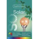 dekorative solarbetriebene LED Stableuchte als Kugelleuchte mit Echtglas Cracklee-Glaskuppel mit RBG-Farbwechselfunktion im 2-er Set