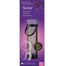 dekorative solarbetriebene runde Laterne schwarzer Korpus und Acrylzylinder in rauchgrau mit LED-Lichtstrang in warmweiß