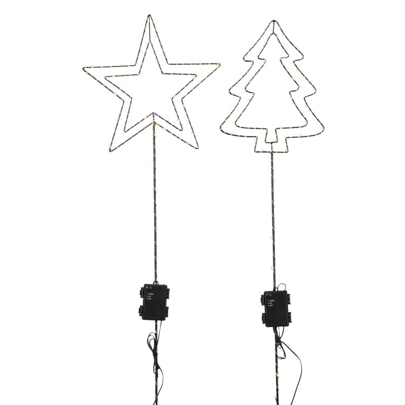 dekorative LED Leuchte Stern oder Tannenbaum als doppelte Silhouette am  Stab als Beetstecker für innen und außen