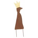stimmungsvoller Blumenstecker Dekofigur König als flache Silhouette aus Metall beidseitig rostbraun bemalt mit goldener Krone in verschiedenen Größen