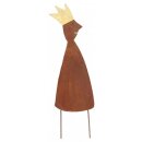 stimmungsvoller Blumenstecker Dekofigur König als flache Silhouette aus Metall beidseitig rostbraun bemalt mit goldener Krone in verschiedenen Größen