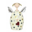 dekorativer Engel Lotta mit weinrotem Herzchen und silbernen Flügeln Metall handbemalt