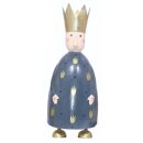 stimmungsvolle mittlere Dekofigur König zum stellen mit großer Krone in cremeweiß und taubengrau-blau aus Metall