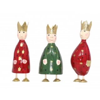 putzige kleine Dekofigur König zum stellen in weinrot und tannengrün mit goldenen Sternchen und goldenen Kronen aus Metall